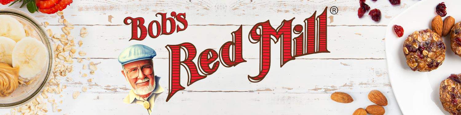 Bob's Red Mill logo next to oat-based foods