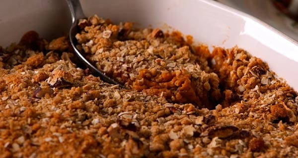 Sweet Potato Casserole in a serving dish