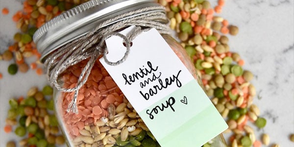 lentil and barley soup in a jar