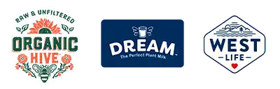 Organic Hive, Dream and West Life logos