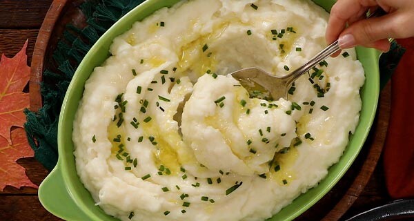 dairy free mashed potatoes in a serving dish