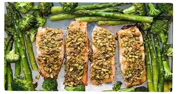Salmon with spring veggies