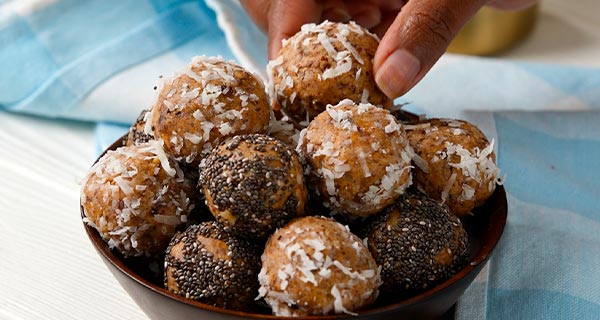 peanut butter energy bites in a bowl