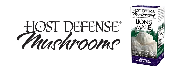 Host Defense Mushrooms logo next to lions mane product