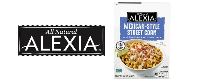 Alexia All Natural logo next to Street Corn product package