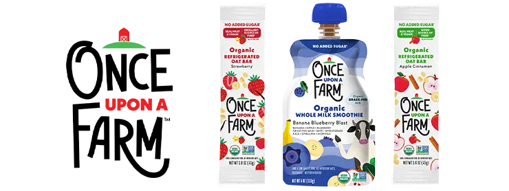 Once upon a farm logo next to products