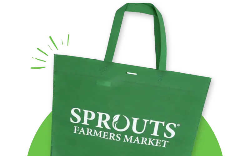 Green reusable canvas bag with the Sprouts Farmers Market logo on the front