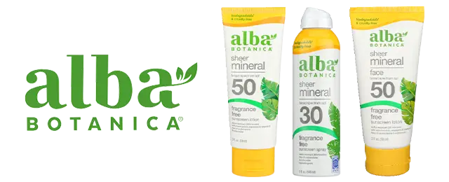 Alba Botanica logo next to product variety