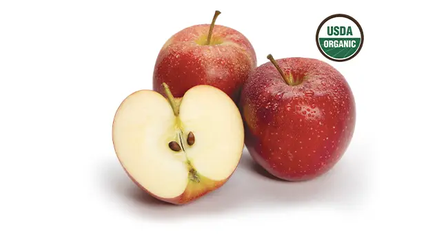 Gala Apples next to USDA Organic logo