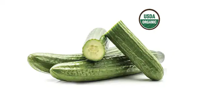 hot house cucumber with USDA organic icon