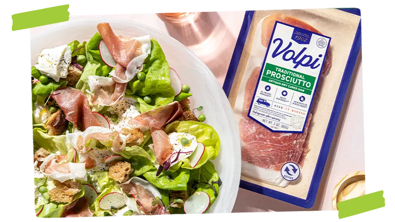 Volpi package next to a salad