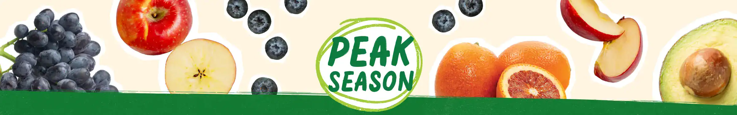 Peak Season Produce logo surrounded by produce