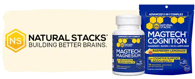 Natural Stacks Building Better Brains logo next to product