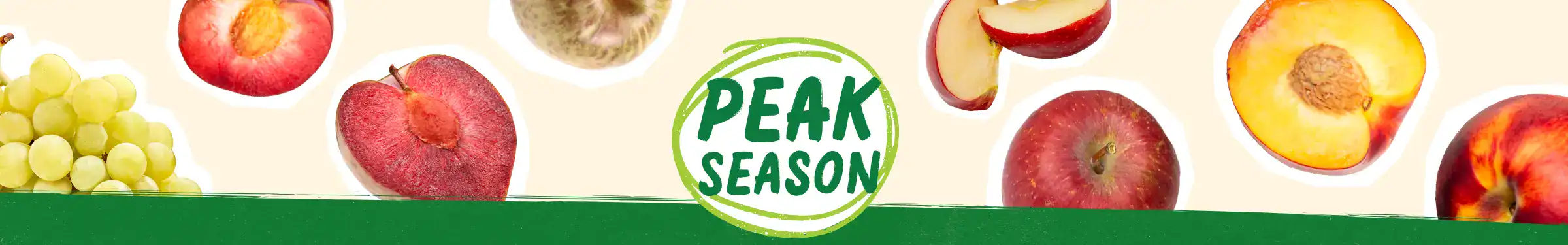 Peak Season logo surrounded by produce