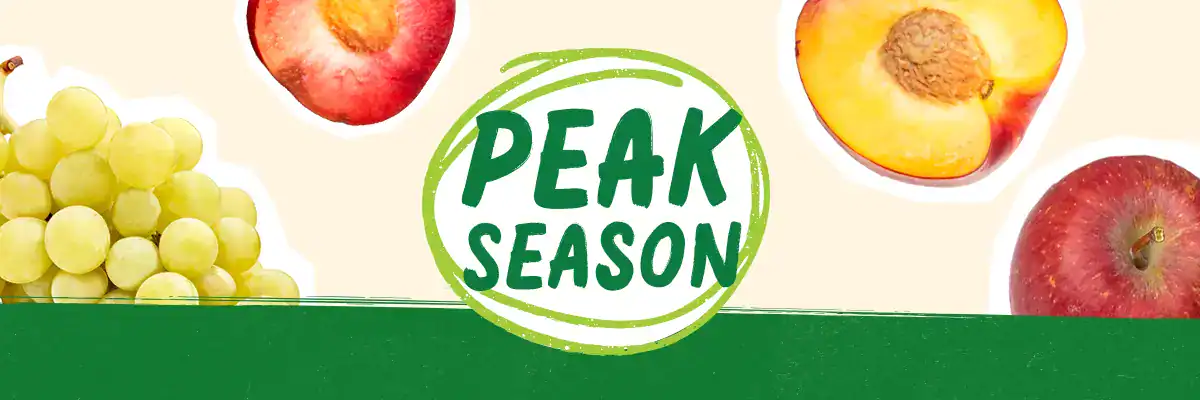 Peak Season logo surrounded by produce