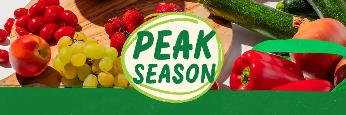 peak season produce logo surrounded by produce