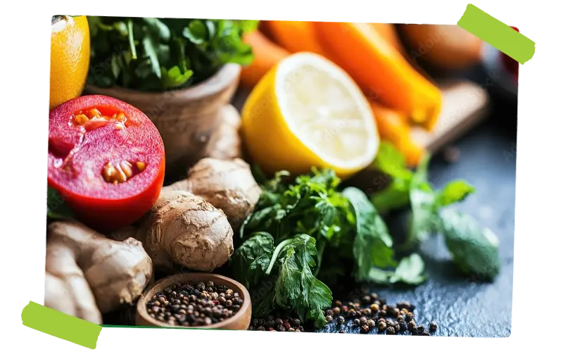 fruits, vegetables and leafy greens