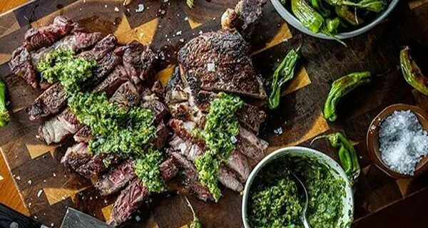 Fire Grilled Ribeye Steak with Shishito Pepper Salsa