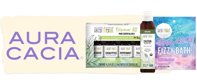 Aura Cacia logo next to product