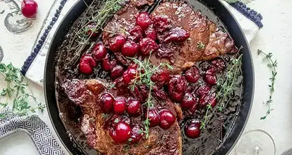 100% Grass-Fed Angus Ribeye with Cherry Bordelaise