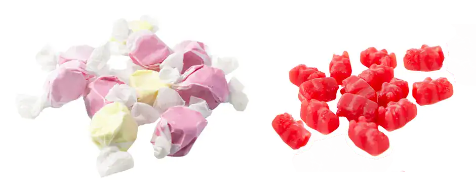 Salt water taffy and cinnamon gummi bears