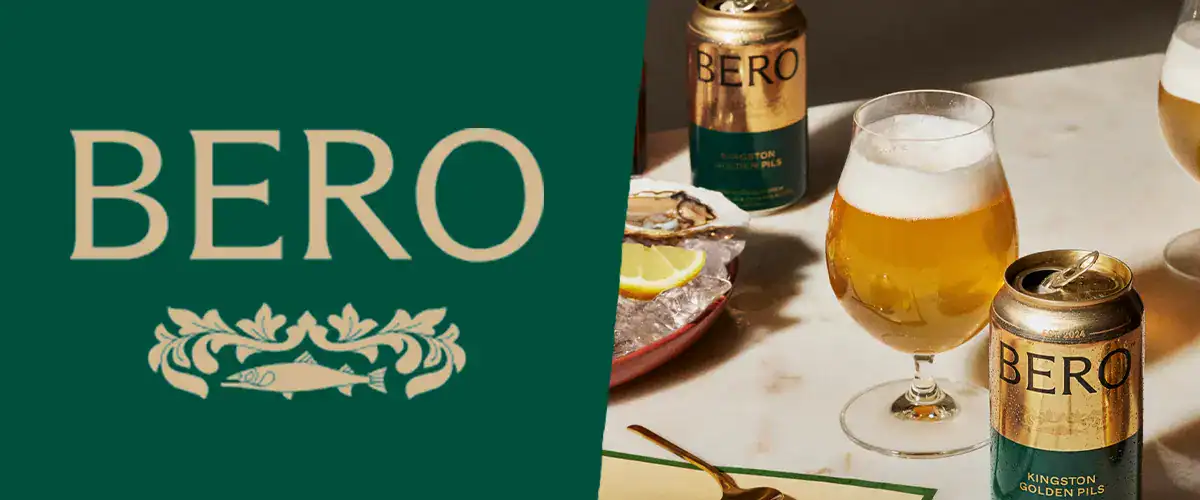 Bero logo next to glasses of Bero on table