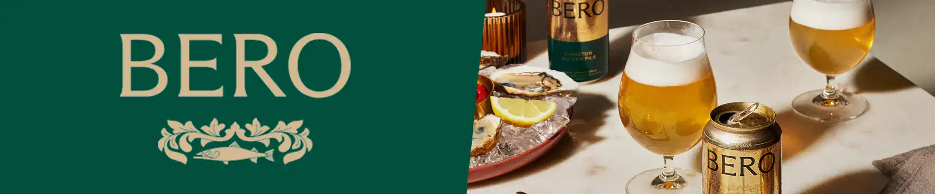 Bero logo next to glasses of Bero on table
