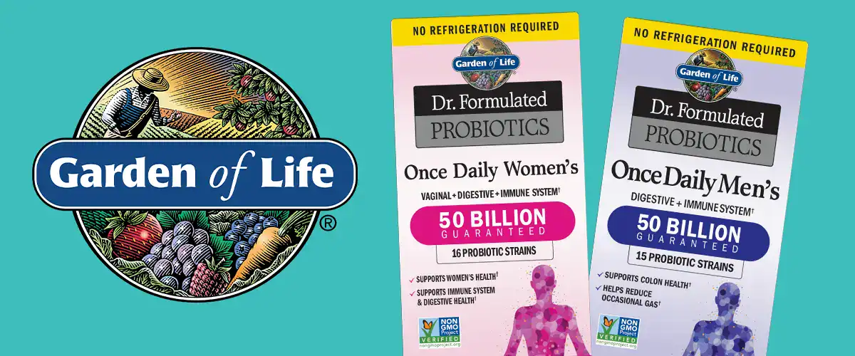 Garden of Life logo next to probiotic products