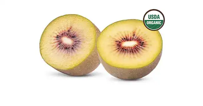 USDA organic bug next to red kiwi
