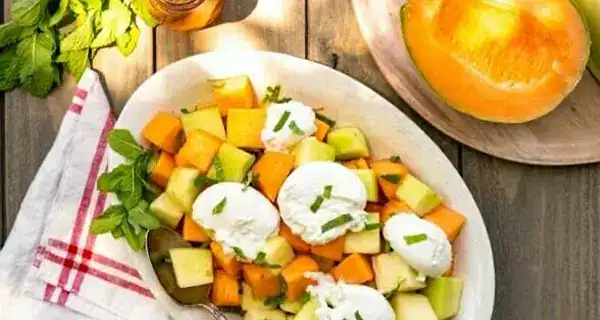 Healthy Hot Honey Lime Melon Burrata Salad