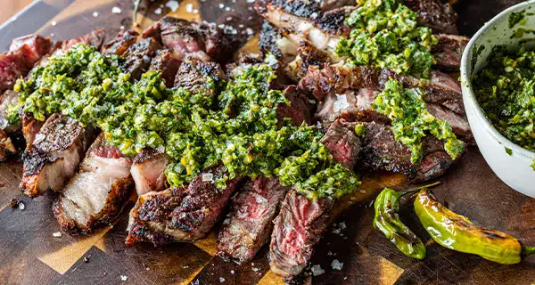 Flame-Grilled Ribeye Steak with Shishito Pepper Salsa