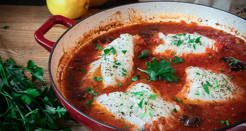 Baked Cod Puttanesca